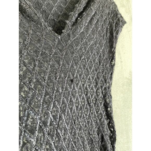 Vintage Y2K Black Sheer Stretchy Hoodie Top Medium Whimsigoth Mesh Gauzy Witchy - Picture 14 of 16